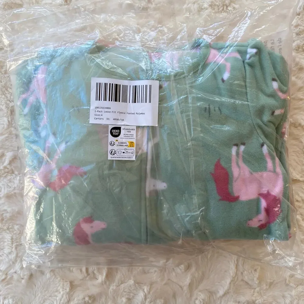 Simple Joys by Carter's Girls 2-Pack Loose-Fit Fleece Footed Pajamas Size 4